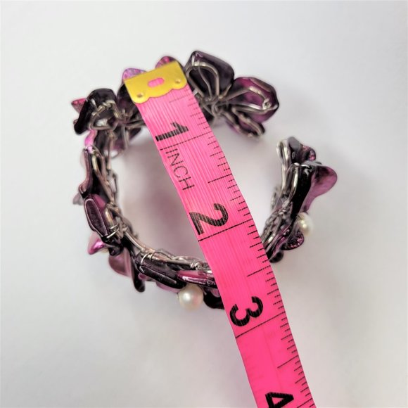 Dark Purple Pearl Adjustable Cuff Bangle Bracelet- NEW - Picture 12 of 13